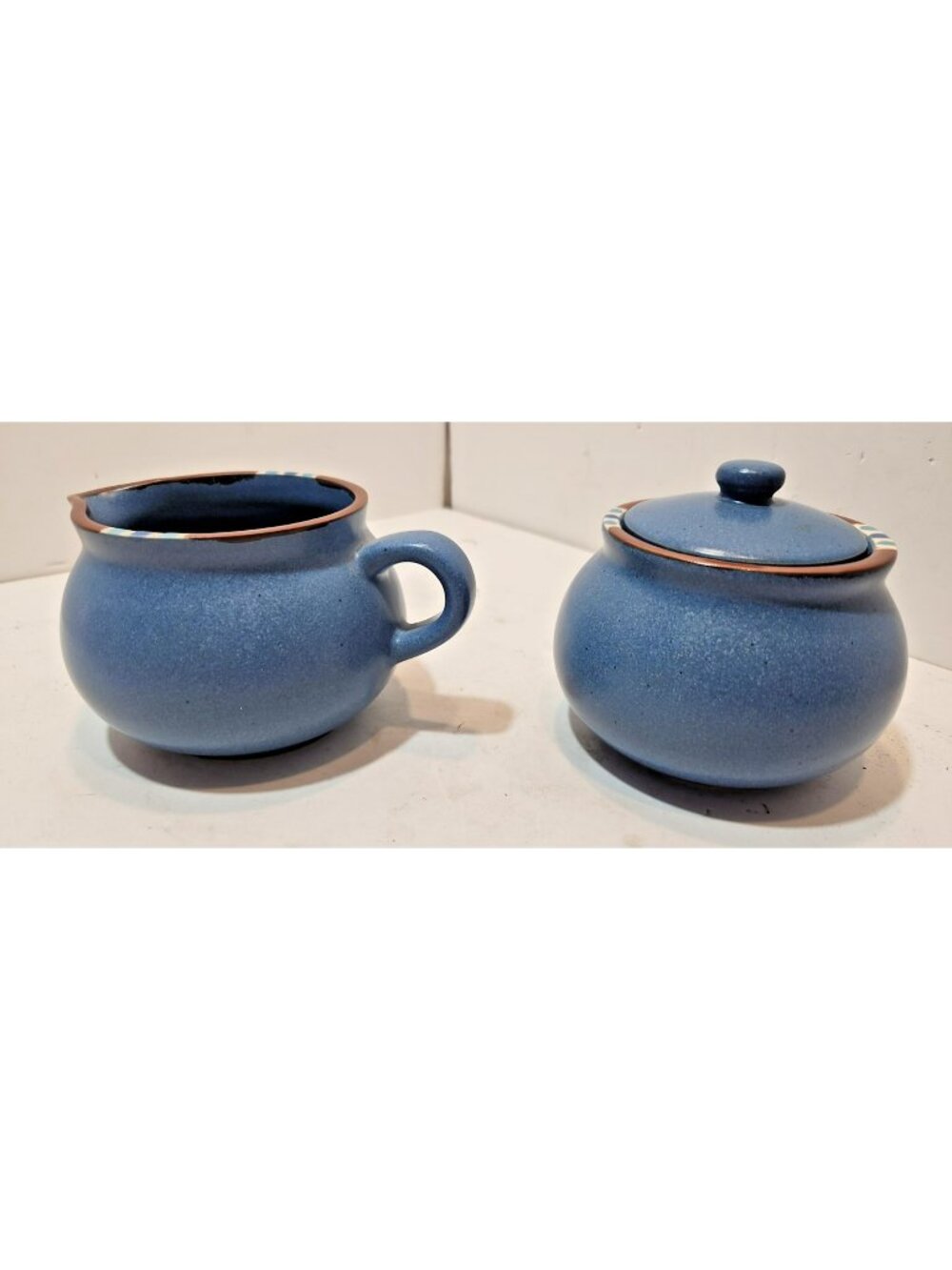 Dansk Mesa Sky Blue Sugar Bowl with Lid & Creamer Set Japan Southwestern
